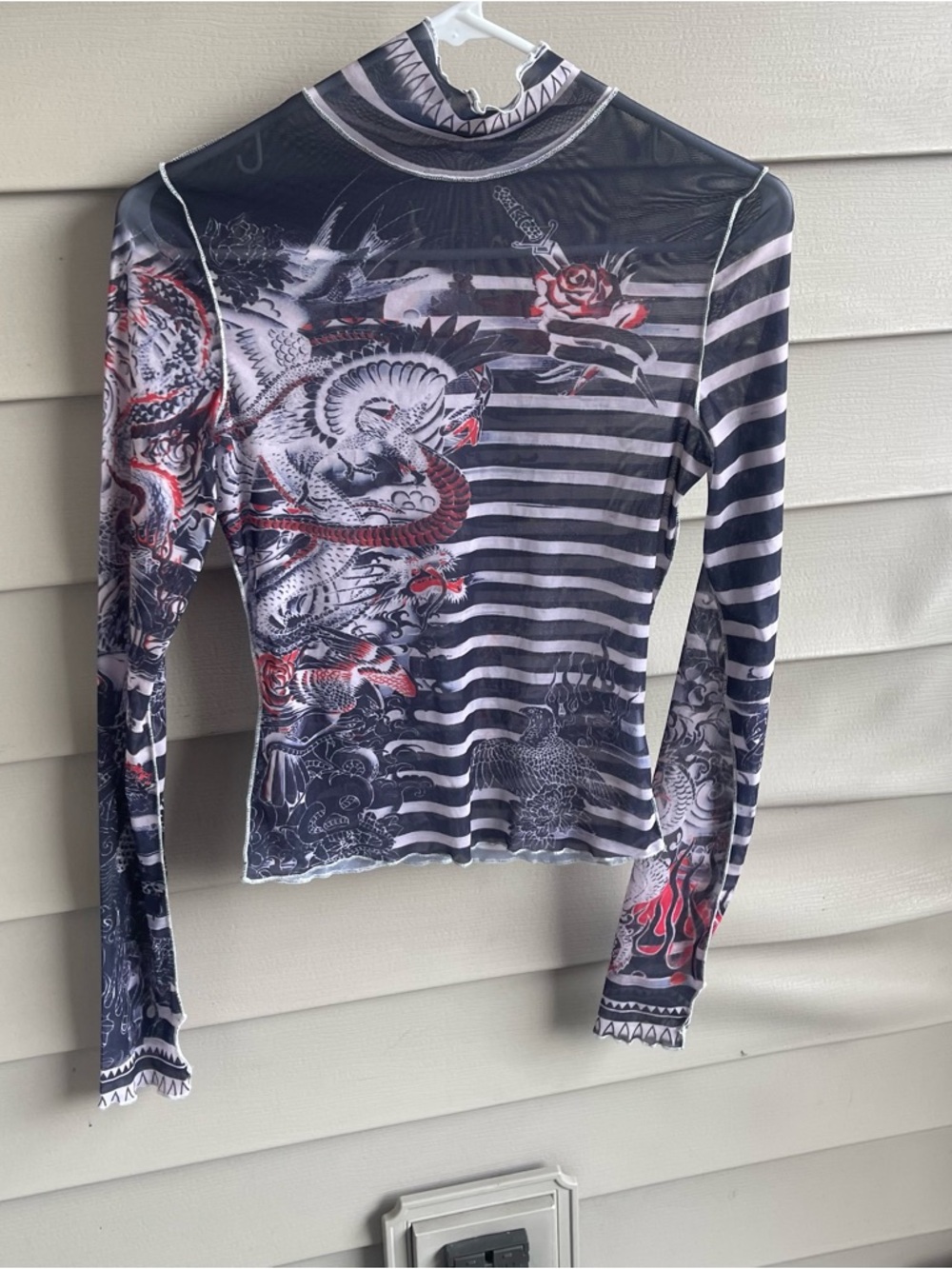 WOMEN MESH LONG SLEEVE MARINIERE LOGO TATTOO MULTICOLOR Y2K SIZE S